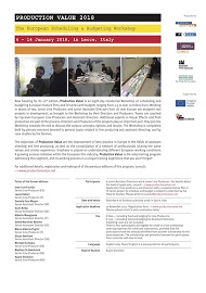 PRODUCTION VALUE XII - A Lecce dal 6 al 14 gennaio 2018