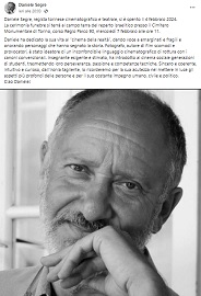 DANIELE SEGRE - Il post su facebook dell'annuncio della sua morte