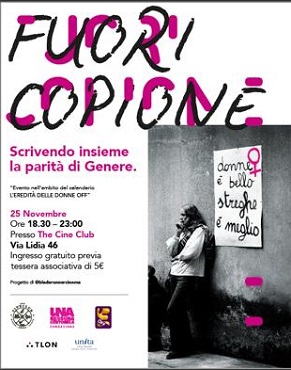 FUORI COPIONE - Al The Cine Club di Roma un evento in occasione della Giornata Mondiale contro la Violenza sulle Donne