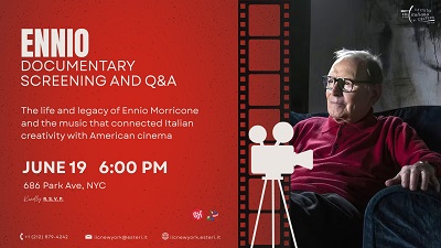 ENNIO - Proiezione speciale all'Istituto Italiano di Cultura di New York il 19 giugno