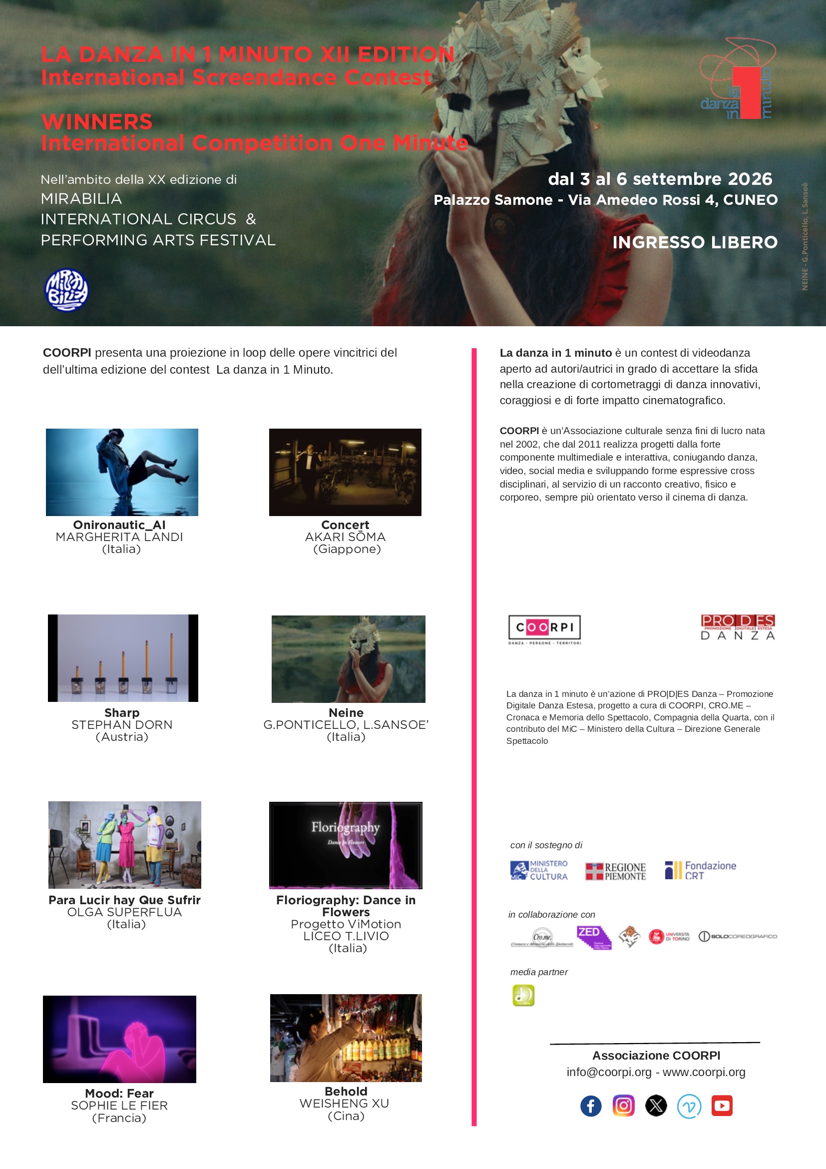 MIRABILIA INTERNATIONAL CIRCUS AND PERFORMING ARTS FESTIVAL 20 - In programma i vincitori della XII edizione di La Danza in 1 Minuto