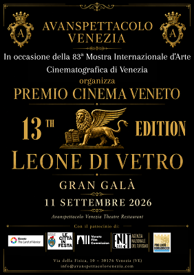 VENEZIA 83 - L'11 settembre l'assegnazione del Premio Cinema Veneto Leone di Vetro